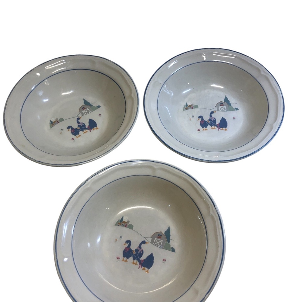 Vintage Sango Stone Ware Ceramic Bowls with Farmhouse Design Set of 3